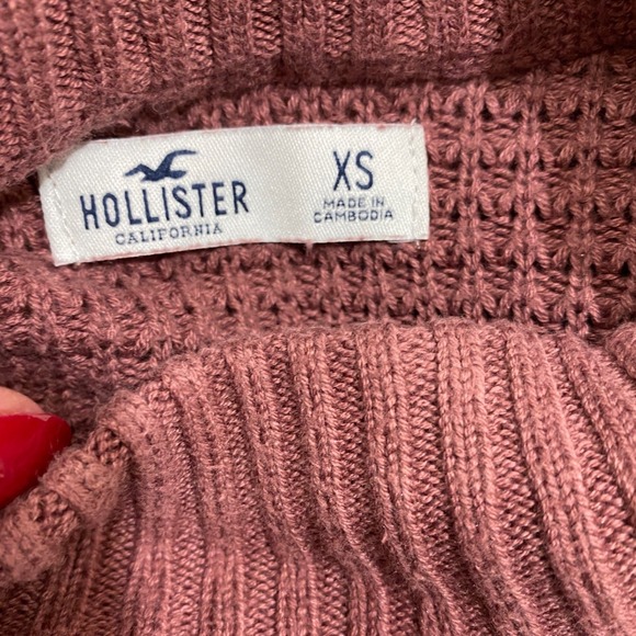 Hollister Mock Neck Waffle Knit Cropped Sweater Dusty Rose/Mauve XS - Picture 7 of 13